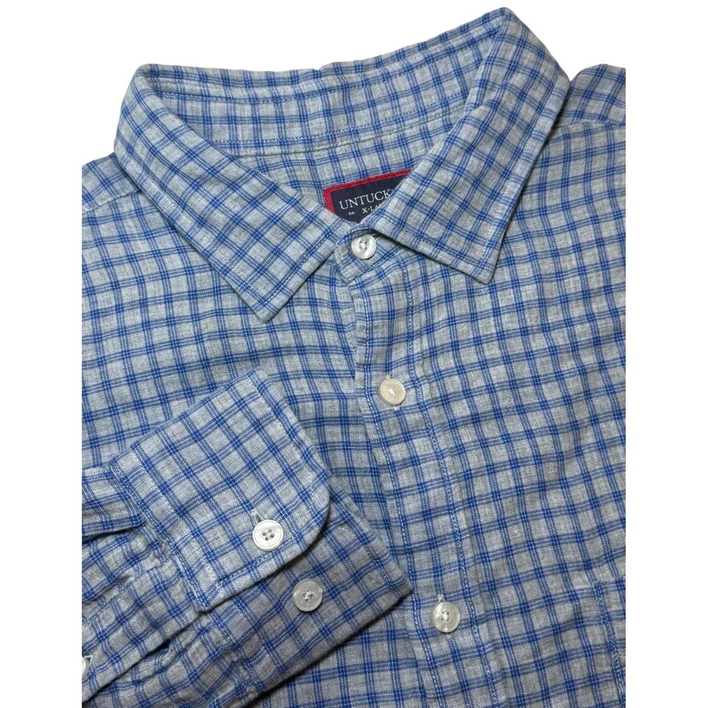 UNTUCKit‎ Pugliese Shirt Mens XL Blue Plaid Double Layer Long Sleeve Button Down